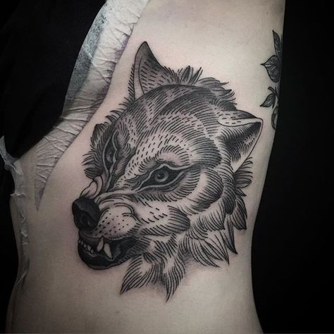 Thank you Leah Black Work Wolf Tattoo, Wolf Tattoo Linework, Beautiful Wolf Tattoo, Linework Wolf Tattoo, Wolf Knee Tattoo, Engraver Tattoo, Engraving Tattoo Linework, Blackwork Wolf Tattoo, Traditional Wolf Tattoo