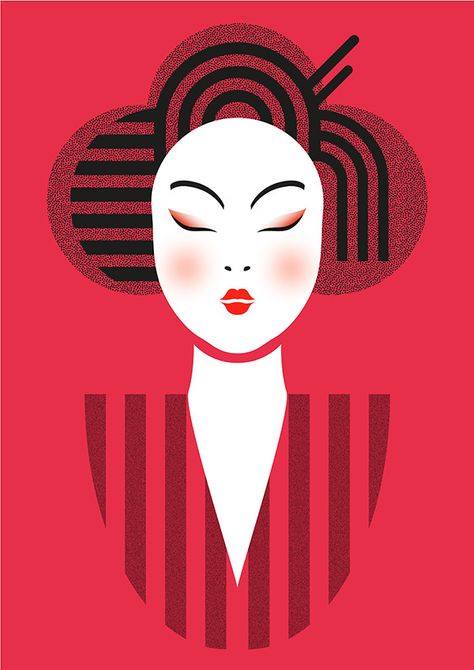 Karolina Core, Geisha Design, Geisha Illustration, Japanese Background, Art Deco Wall Art, Paper Art Sculpture, Japan Illustration, Japanese Poster Design, Canvas Art Projects