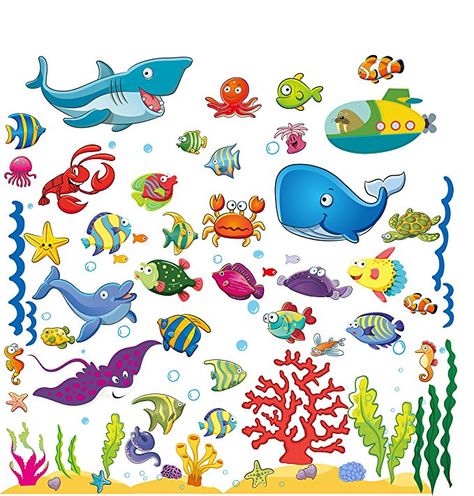 Wall Stickers with Under The Sea Design, Peel and Stick Deep Blue Sea Fish Vinyl Decals, Ocean Under Water Removable Wall Art Mural for Kids' Bathroom, Toddlers' Bedroom and Nursery Rooms (4 Sheets) Fish Bedroom, Underwater Nursery, Ocean Decorations, Sea Stickers, Toddlers Bedroom, Ocean Theme Decorations, Ocean Unit, Bathroom Wall Stickers, Removable Wall Art