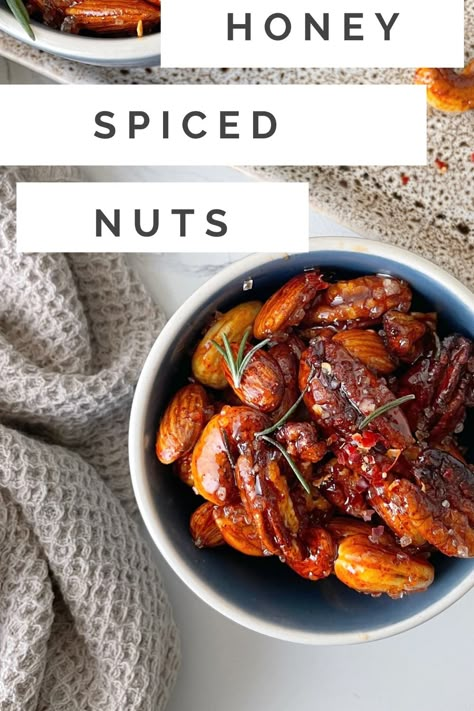 Wow your family and guests with these easy honey spiced nuts. The perfect balance of sweet and spicy. They only take 15-20 minutes to make.