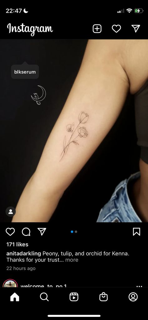 Tulip And Orchid Tattoo, Tulip Tattoo, Orchid Tattoo, Tatoo Inspiration, Bff Tattoos, Sunflower Tattoo, Rose Tattoo, I Tattoo, Jesus Fish Tattoo