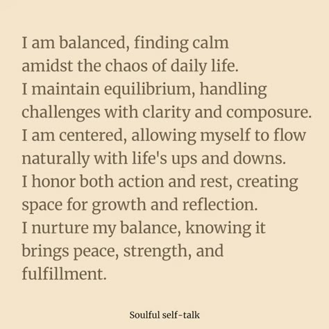 Finding balance is the key to a peaceful life 🌿✨. I am grounded, centered, and in harmony with myself and the world around me. When life gets chaotic, I choose balance over overwhelm. I honor the flow of life, embracing moments of action and rest equally. 🌸 By maintaining inner balance, I create space for growth, healing, and joy. Let's embrace this journey of balance together and spread calmness, peace, and positivity. 💖 Remember, balance isn't something you find; it's something you cr... Evening Affirmations, Balance Inspiration, Balance Is The Key, I Am Grounded, Balance Quotes, Balance Lifestyle, Restorative Yoga Poses, Flow Of Life, Wellness Studio