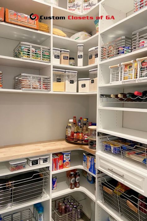 Wire Basket Drawers, Pantry With Drawers, Small Corner Pantry, Luxury Pantry, Corner Pantry Organization, Corner Pantry Ideas, Corner Kitchen Pantry, Organizing Your Pantry, Tall Pantry Cabinet