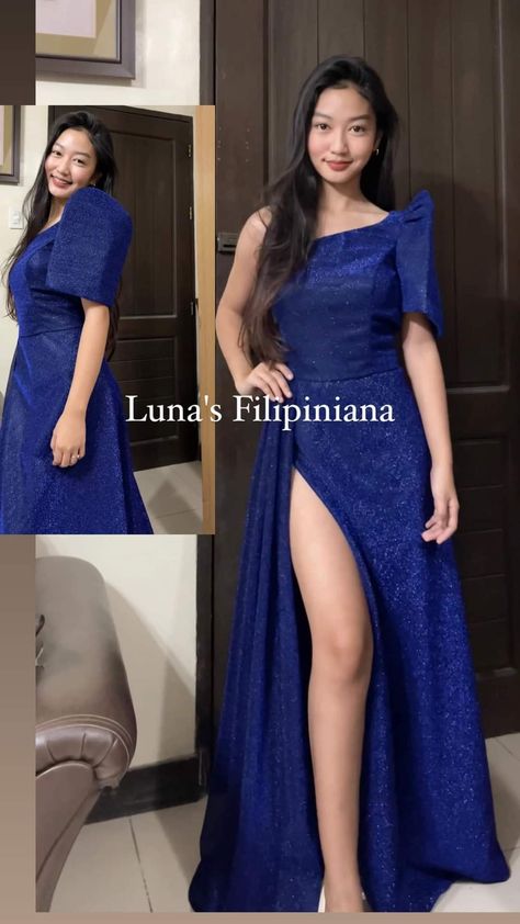 Filipiñana Prom Dress, Filipiniana Modern Outfit, Filipiniana Dress Modern Simple Satin, Filipiñana Dress Modern Graduation, Filipiniana Bridesmaid Dresses, Modern Filipiniana Gown Prom, Blue Filipiniana Gown, Filipiniana Design, Abscbn Ball Filipiniana