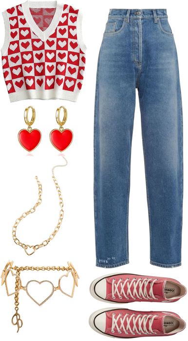 Cute Valentines Day Outfits Casual, Sporty Valentines Day Outfit, Valentines Themed Outfit, Casual Vday Outfit, Valentines Outfits For Teens, Preppy Valentines Outfits, Valentines Day Outfits Aesthetic School, Preppy Valentines Day Outfit, Galentines Outfits Teens