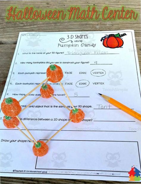 This resource is a 3D Pumpkin Halloween Math Craft. This activity can be used in a center or as a whole group.Instructions and list of (doable) 3D shapes are included to display at the center. I always model one before allowing my students to create their own. Halloween Math Craft, Pumpkin Shapes, 3 D Shapes, Halloween Math Centers, Halloween Math Activities, Halloween Stem, Math Night, 3d Pumpkin, Math Crafts