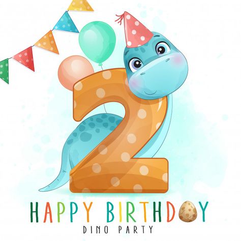 Cute dinosaur birthday party with number... | Premium Vector #Freepik #vector #watercolor Happy Birthday Wishes Boy, Birthday Wishes Boy, Baby Elephants Playing, Happy Birthday 2, Giraffe Illustration, Dinosaur Birthday Party Decorations, Dinosaur Play, Dinosaur Themed Birthday Party, Birthday Illustration