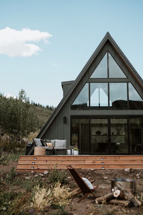 New! A-Frame on 6 Acres bordering National Forest - Cabins for Rent in Kremmling, Colorado, United States - Airbnb A Frame Metal Roof, Green A Frame House, Modern Aframe Houses, A Frame Architecture, A Frame Plans Layout, White A Frame House Exterior, White A Frame House, A Frame House Windows, A Frame Modern House