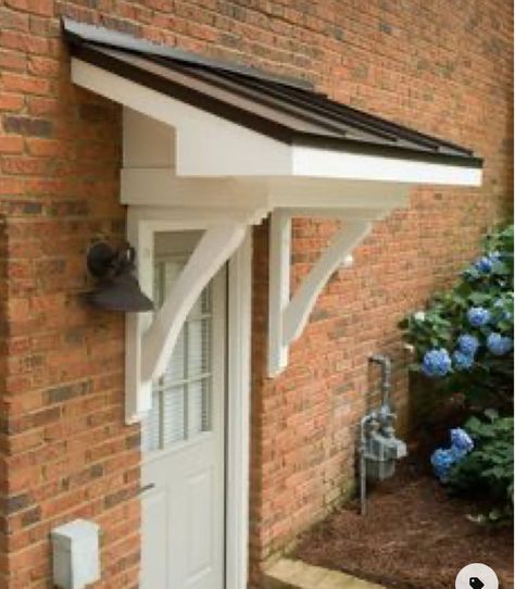 Bracket Portico, Back Door Portico, Popular Front Door Colors, Fear Of Rain, Door Portico, Front Door Overhang, Porch Overhang, Awning Over Door, Front Door Awning