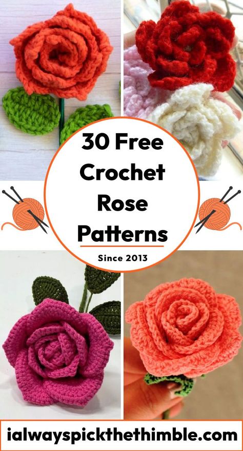 30 Free Crochet Rose Patterns (Crochet Roses Pattern PDF) Crochet Rose Patterns, Free Crochet Rose Pattern, Easy Crochet Rose, Knit Rose, Knitted Flower Pattern, Free Knit Patterns, Crochet Rose Pattern, Crochet Roses, Rose Patterns