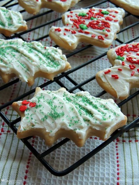 Decorated Christmas Butter Cookie Cutouts Decorated Butter Cookies, Cutout Butter Cookies, Butter Cutout Cookie Recipe, Roll Out Butter Cookie Recipe, Christmas Cookie Cutouts, Cut Out Butter Cookies, Christmas Cookie Cutouts Recipe, Butter Cookie Cutout Recipe, Christmas Butter Cookies