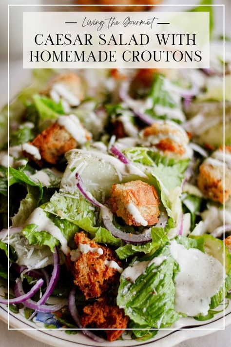 Today’s Caesar Salad starts off with crisp Romaine lettuce leaves, thinly sliced red onions, and crunchy cucumbers, tossed with savory Parmesan cheese and golden croutons. Summer Caesar Salad, Lettuce Soup, Crisp Salad, Tasty Salads, Dairy Free Salads, Savory Recipe, Salads Recipes, Yummy Salads, Croutons Homemade