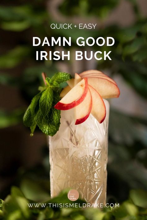 In just a few simple steps, you can make one of the most popular Irish cocktails around, the Irish Buck. This drink is made with whisky, apple juice, ginger beer, lemon juice, and mint for garnish. It's perfect for sipping on at your next party! www.thisismeldrake.com | classic cocktail recipes | whiskey drink | whiskey cocktail | whiskey cocktails easy| cocktail recipes | easy cocktail recipes| Irish whiskey Vodka Recipes Easy, Whiskey Cocktails Easy, Irish Cocktails, Ginger Beer Cocktail, Cocktails Easy, Easy Cocktail Recipes, Cocktail Recipes Whiskey, Whiskey Cocktail, Classic Cocktail Recipes