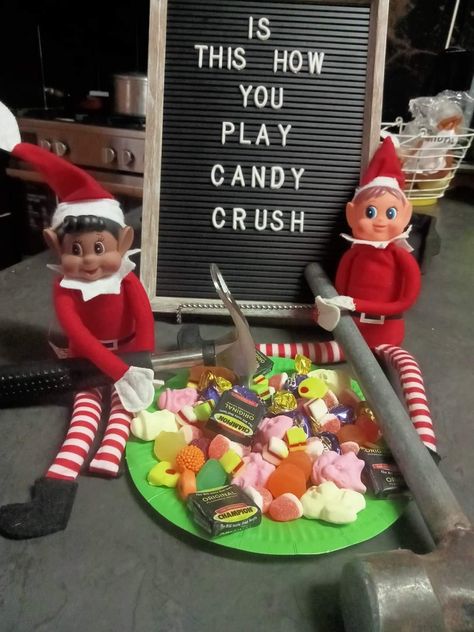 Elf On The Shelf Ideas With Sprinkles, Elf Ideas With Sprinkles, Sprinkle Elf On The Shelf, Elf On The Shelf Candy Crush, Elf On The Shelf Smarties, Snoop On A Stoop Ideas, Christmas Pranks, Bad Elf, Elf Ideas Easy