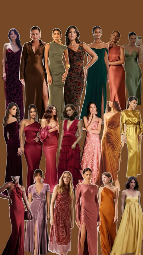 Sum Dresses, Autumn Color Palette Fashion, Deep Autumn Color Palette, Fall Wedding Outfits, Dress Websites, Old Hollywood Wedding, Fall Bridesmaid Dresses, Hollywood Wedding, Fall Wedding Guest