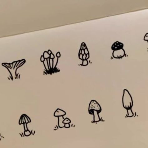 Things To Draw To Fill A Page, Tiny Mushroom Drawing, Mushroom House Drawing, Village Drawing, Tiny Mushroom, Stick N Poke Tattoo, Mushroom Drawing, Fineliner Pens, Sketchbook Drawings