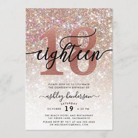 Rose gold confetti navy blue 18th birthday debut invitation | Zazzle.com 18th Birthday Invites, Debut Invitation, Debut Ideas, Invitation Layout, Eighteenth Birthday, 18th Birthday Cards, Glitter Invitations, Invitation Background, Glitter Birthday