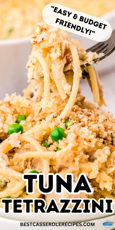 Put a twist on the traditional Betty Crocker Tuna Helper! This Tuna Tetrazzini Casserole is total comfort food. Packed with canned tuna, onions, mushrooms, and noodles all mixed together in a creamy homemade sauce. Topped with a crispy, golden breadcrumb and parmesan cheese crust. #tunarecipe #tetrazzini #casserolerecipe Tuna Spaghetti Casserole, Tuna Tetrazzini Easy, Tuna Tettrazini, Easy Canned Tuna Recipes Healthy, Tuna Helper Homemade, Tuna Helper Recipe, Tuna Recipes For Dinner, Tuna Tetrazzini Recipe, Tuna Dinner Ideas