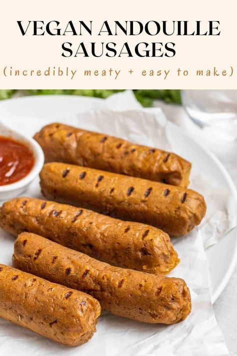 These chewy and meaty spicy vegan seitan sausages are incredibly flavorful and delicious! Super easy to fix and can be made in the Instant pot or on stovetop. Tofu Sausage Recipe, Seitan Sausage, Vegan Sausage Recipe, Vegetarian High Protein, Homemade Seitan, Vegan Seitan, Vegan Meat Recipe, Seitan Recipes, Vegan Sausage