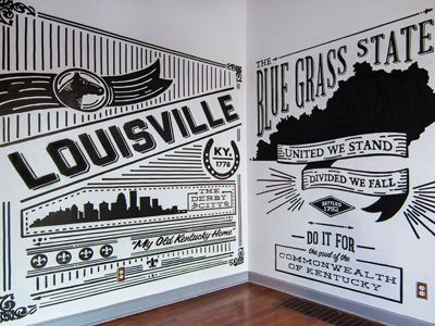 Videobred, a video production studio in Louisville, KY, commissioned me to design two murals for their front lobby.​ The goal was to dedicate one wall to Kentucky and one to the great city of Louis... Video Production Studio, The 100 Show, Extreme Makeover, Production Studio, Professional Graphic Design, United We Stand, Video Studio, Louisville Ky, Video Production