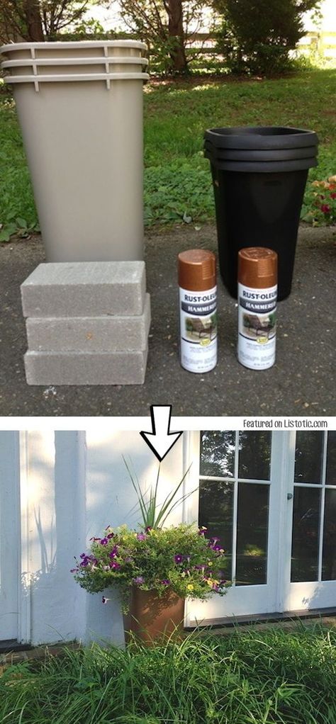 Spray Paint Ideas, Large Outdoor Planters, Diy Spray Paint, Diy Sprays, Diy Home Decor On A Budget, Budget Backyard, Outdoor Planters, Thrift Stores, Paint Ideas