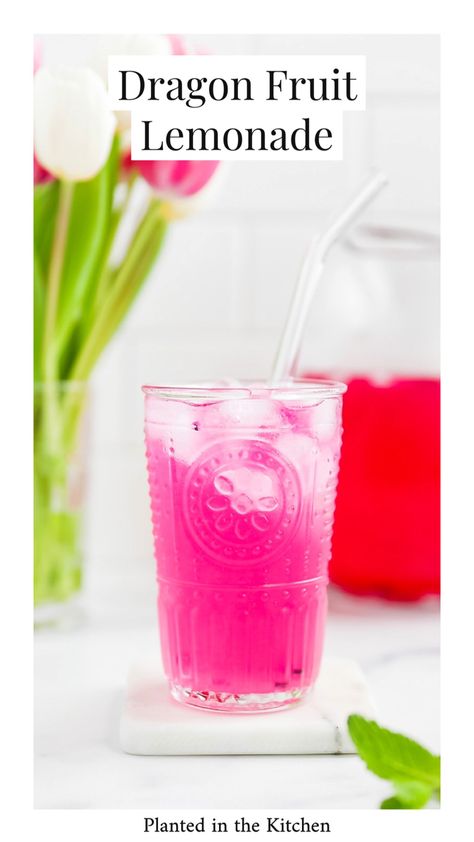 Dragon Fruit Lemonade Recipe, Dragonfruit Lemonade, Dragon Fruit Drink, Dragon Fruit Lemonade, Dragon Fruit Juice, Dragonfruit Recipes, Fruit Lemonade, Dragon Fruit Smoothie Bowl, Flavored Lemonade