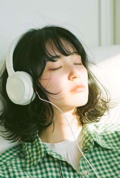 A woman listening to music with a headset on Girl Wearing Headphones, Artist Anatomy, Woman Listening To Music, Big Headphones, Personal Investigation, Oc Drawing, Wearing Headphone, Girl With Headphones, Pose References