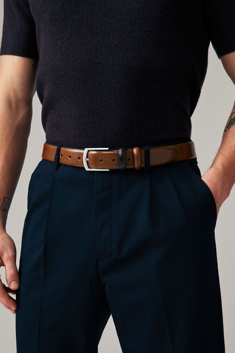 Sizing update: To find the right size for you, refer to our helpful size guide. This stylish belt is perfect for smart or casual outfits, crafted from smooth leather with a contrasting keeper strap, a nickle buckle and a 3.5cm width. 100% Leather. Men Belt Outfit, Brown Belt Outfit, Formal Belts, Cotton Lingerie, Dress Suits For Men, Leather Belts Men, Mens Formal, Brown Leather Belt, Brown Belt