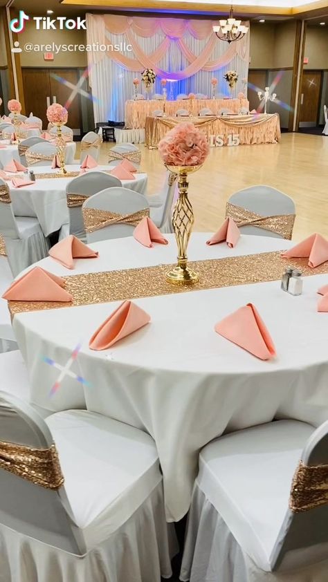 Hall Deco, Sailor Moon Party, Quince Decorations, Rose Gold Decor, Quinceanera Ideas, Moon Party, Bridesmaid Dress Styles, Event Decoration, Peach Color