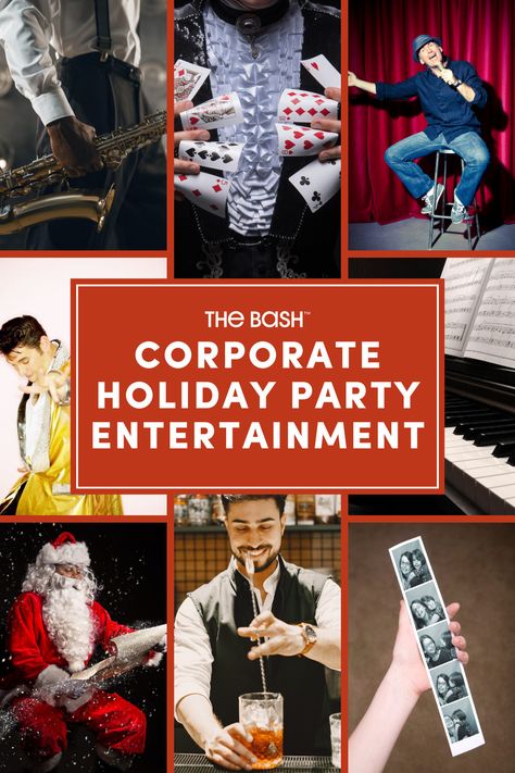 Plan your office holiday party with The Bash!✨ Browse and book corporate party entertainment on TheBash.com🎉 #holidayparty #christmasparty #officechristmasparty #officeholidayparty #corporateholidayparty #holidaypartyoutfit#corporatechristmasparty #holidaypartyentertainment #workholidayparty #christmaspartyentertainment #officeholidaypartyideas #corporateholidaypartyideas #officechristmaspartyideas #thebash Work Christmas Party Activities, Corporate Holiday Party Activities, Christmas Party Entertainment Ideas, Corporate Christmas Party Themes, Office Christmas Party Food, Small Office Christmas Party Ideas, Work Holiday Party Ideas, Company Party Ideas, Company Holiday Party Ideas