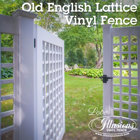 English Garden Fence Ideas, Vinyl Fence Landscaping, Lattice Gate, Lattice Privacy Fence, Window Trim Styles, Lattice Fence Panels, Wooden Fence Gate, Lattice Garden, Lake Landscaping