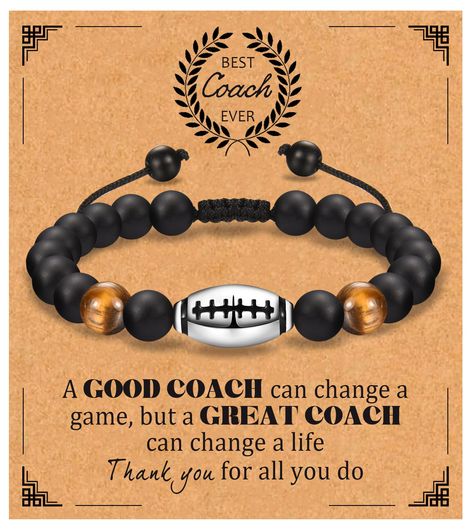 PRICES MAY VARY. 🏈 Cool Football Coach Gifts 🏈 Looking for the perfect gift to show your appreciation to your coach? Look no further! This football beaded bracelet is the perfect way to show appreciation for all their hard work and dedication, which will definitly bring smiles to their faces. 🏈 High Quality Material 🏈 This bracelet is made of natural 8mm tiger eye & black agate stone, helps to release stress and keep a good mood. Simple but meaningful bracelet is attached with an eye-catchin Birthday Gifts For Son, Coaches Gifts, Football Player Gifts, Football Coach Gifts, Coach Appreciation Gifts, Coach Appreciation, Gifts For Son, Baseball Bracelet, Football Bracelet