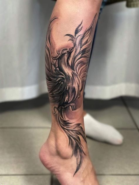 Best Pheonix Tattoo, Pheonix Tattoo Leg Sleeve, Pheonix Tattoo Forearm For Women, Phönix Tattoo Women Leg, Fire Bird Tattoo Phoenix Rising, Phenix Tattoo Design For Women, Half Back Piece Tattoos For Women, Phoenix Tattoo On Leg, Mandala Phoenix Tattoo