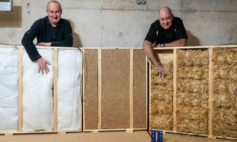 Professor Pete Walker (left) and Dr Shawn Platt (right) from the University are Bath are testing a number of waste materials to assess their thermal performance as potential materials for insulating buildings. Credit: University of Bath Waste Material Products, Bath University, Building Insulation, Rouen France, Energy Efficient Buildings, Sustainable Building Materials, Architect Magazine, Home Panel, Masonry Work