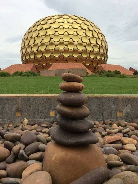 Matrimandir , Auroville , Pondicherry. Matrimandir Auroville, Auroville Pondicherry, Massage For Headache, Auroville India, Poems In English, Outdoor Installation, Monumental Architecture, Agra Fort, Famous Architecture