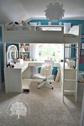 Bed And Desk, Double Loft Beds, Cool Loft Beds, Girls Loft Bed, A Loft Bed, Zimmer Diy, Bunk Bed With Desk, Bunk Bed Designs