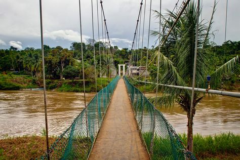 This is a foot bridge that begins the journey into the Darien jungle. The bridge is located in Yaviza where the Pan American Highway is stopped for 99 miles of little explored Panama jungle known as the Darien Gap. The highway picks up again in Colombia. thepanamaportal.com Darien Panama, Darien National Park, Gatun Lake Panama, Jungle Photo, Panama Country, Cambutal Panama, Backpacking Panama, Panama Pacific International Exposition, Darien Gap