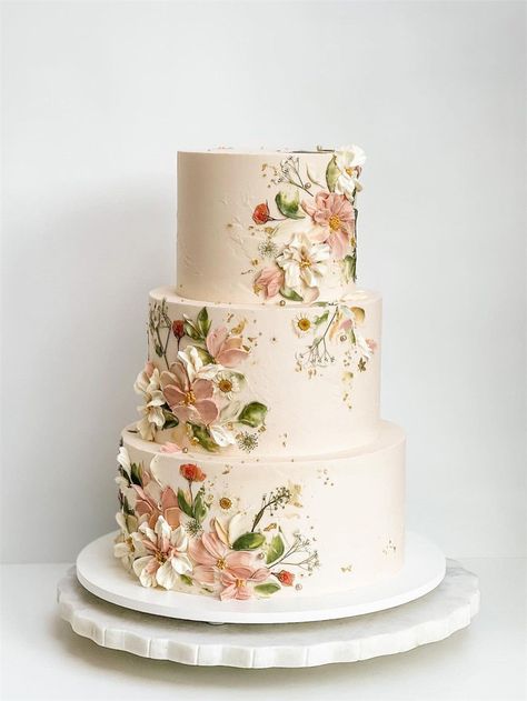 35 Simple and Elegant Wedding Cake Ideas - Flymeso Blog Wedding Cake Designs Simple, Burr Oak, Spring Wedding Cake, Aviation Humor, Wedding Cake Photos, Floral Wedding Cake, Dream Wedding Cake, Buttercream Cakes, Cake Bakery