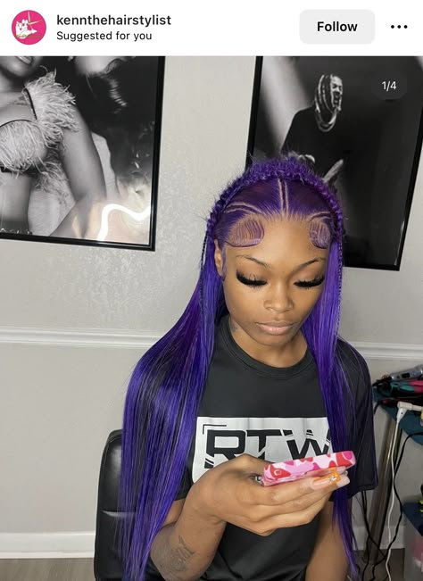 Purple Wig Install, Purple Lace Front Wig, Purple Lace Front, Frontal Install, Hairstyles For Seniors, Lace Wigs Styles, New Hair Look, Creative Hair Color, Wig Install