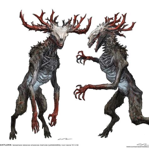 Antlers Movie, Wendigo Monsters, Wendigo Art, Beast Creature, Creature Artwork, Creature Drawings, Monster Concept Art, Fantasy Monster, Fantasy Creatures Art