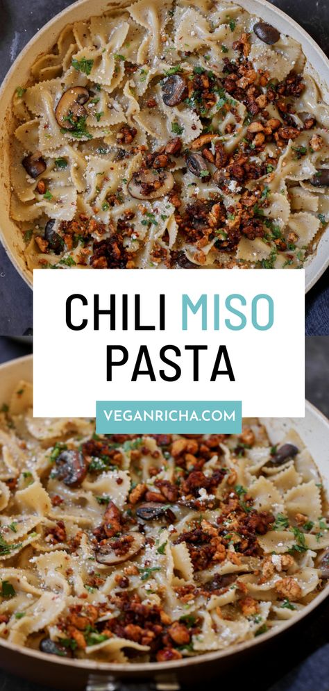 Chili miso pasta is a fusion recipe that combines a cheesy, Italian-inspired sauce with miso for an umami-packed dish that is going to just blow you away! It is a super easy meal with tons of amazing flavor. Tofu Crumbles, Miso Pasta, Miso Recipes, Miso Recipe, Easy Pasta Sauce, Creamy Pasta Recipes, Instant Pot Cookbook, Italian Herbs, Tomato Pasta