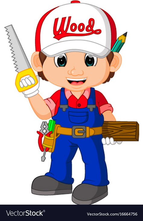 Funny carpenter cartoon Royalty Free Vector Image Premium Vector, Vector Images, Pencil, Tools, Funny