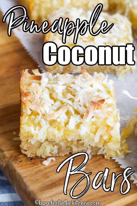 Pineapple Coconut Bars Coconut Squares Recipe, Coconut Squares, Dessert Squares, Pineapple Dessert Recipes, Coconut Dessert, Pineapple Desserts, Coconut Desserts, Square Recipes, Coconut Bars