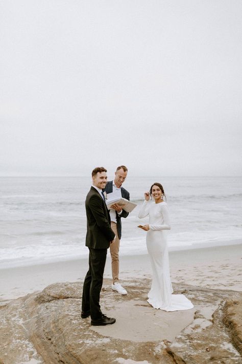 Sunrise Elopement Beach, Casual Wedding Dress Long Sleeve, Morning Beach Wedding, Simple Wedding Elopements, Beach Elopement Groom Attire, Small Beach Elopement, Summer Elopement Dress, Simple Beach Elopement Ideas, Elopement Ceremony Photography