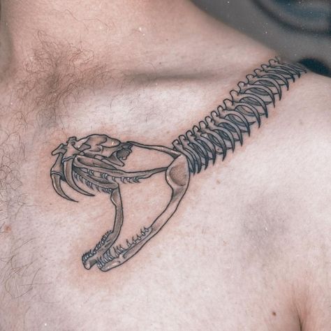 Torn Tattoo Ideas, Aggressive Snake Tattoo, Cotton Mouth Snake Tattoo, Half Snake Half Skeleton Tattoo, Cobra Skeleton Tattoo, Snake Jaw Tattoo, Skeletal Snake Tattoo, Snake Bone Tattoo, Snake Skeleton Drawing