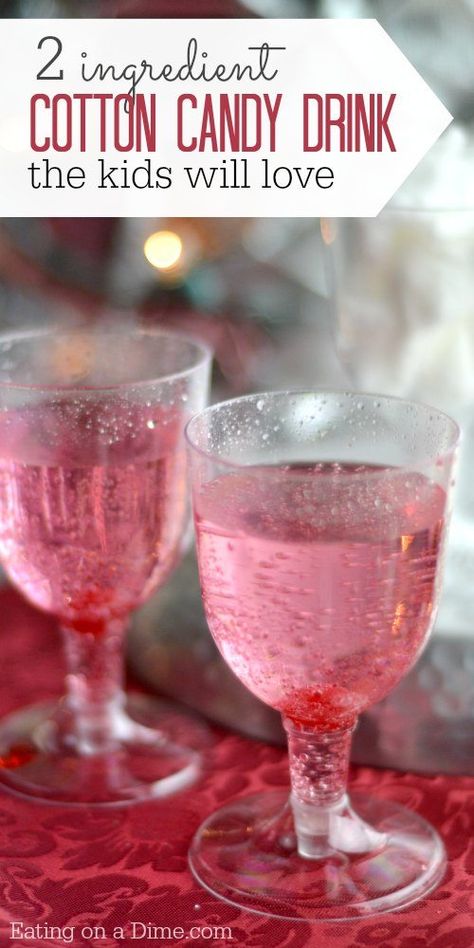 New Years Eve Treats For Kids, Valentines Punch For Kids, Kid Friendly Valentines Dinner, Valentine Drinks For Kids, Kid Party Drinks, Cotton Candy Mocktail Recipe, Cotton Candy Punch, Valentines Dinner For Kids, Kids Party Drinks