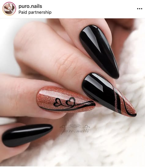 Copper Nails Designs, Burgundy Acrylic Nails, Copper Nails, Eye Nail Art, Heart Nail Designs, Black Acrylic Nails, Punk Nails, February Nails, Heart Nail