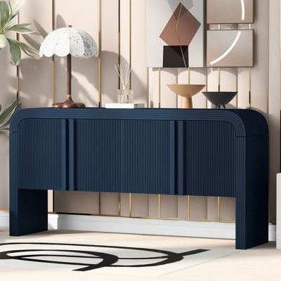 With its modern, simple, and fashionable design, the cabinet seamlessly integrates into various decoration styles and settings, extending beyond living rooms and study rooms to enhance any space with a touch of richness from the home. This cabinet is perfect for elevating the ambiance of any room while providing practical storage solutions. Brayden Studio® Color: Blue | Brayden Studio® Demingo 63" Console Table w / 4 Doors, Adjustable, Suitable for Study | 31.8" H X 63" W X 14.9" D | Wayfair Dining Room Bench Seating With Storage, Console Table With Cabinets, Simple Tv Console Table, Blue Cabinet Living Room, Foyer Design Modern Entrance Console Tables, Console Unit Design, Console Table Design Modern, Console Design Modern, Entrance Console Design