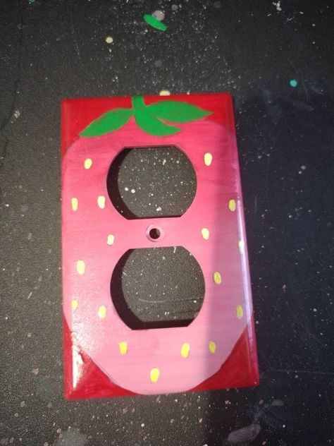 Strawberry themed outlet cover. Strawberry Room Decor, Strawberry Bedroom, Strawberry Stuff, Strawberry Decor, Switch Socket, Strawberry Decorations, Outlet Cover, Room Idea, Diy Room