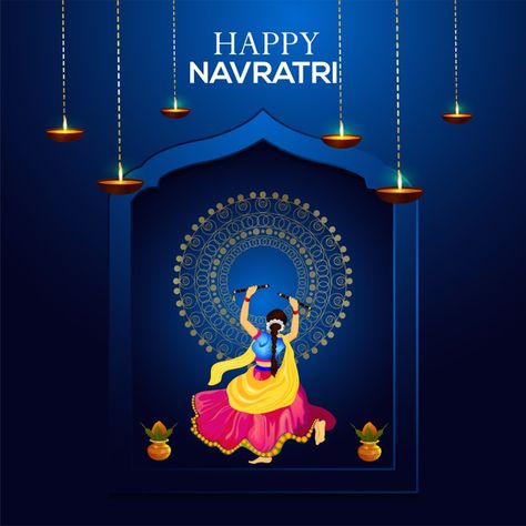 Happy navratri and dandiya celebration P... | Premium Vector #Freepik #vector #music #party #card #diwali Navaratri Poster Design Creative, Navratri Festival Poster, Navratri Poster Creative, Navratri Poster Background, Navaratri Creative Ads, Happy Navratri Creative Post, Happy Navratri Creative Ads, Happy Navratri Images Background, Navratri Creatives